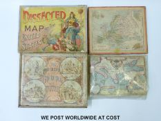Four 19th and early 20thC dissected map jigsaw puzzles comprising Loughlin Bros, United States, N.
