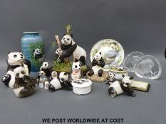 A quantity of panda themed ceramics and glass including Royal Crown Derby, Lomonosov,
