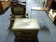 A camel stool and two retro magazine racks