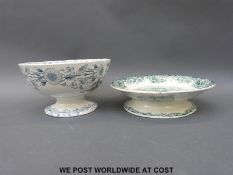 A late 19th early 20th century tazza decorated with ships and buildings,