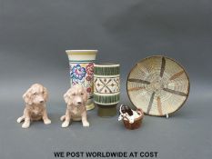 Poole pottery vase, Royal Doulton spaniel pup in basket,