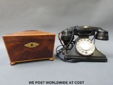 A vintage telephone - rewired for the modern home and an early 19th century tea caddy with lining