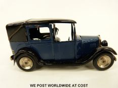 Tri-ang Minic tin plate clockwork Taxi with blue and black body