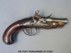 French flintlock hammer action pocket pistol with three inch part octagonal cannon barrel and