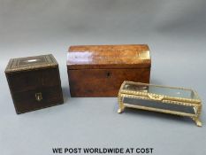 A 19thC dome topped burr walnut two division tea caddy,