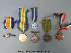 Four WWI medals, three stamped 17443 Pte G.H.