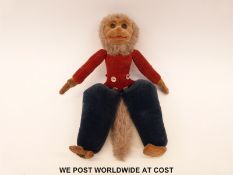 Nora Wellings felt monkey with blue trousers, red top and mother of pearl buttons,
