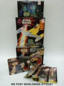 Eight Hasbro Star Wars Episode 1 action figures and fighter vehicles comprising Naboo Fighter,