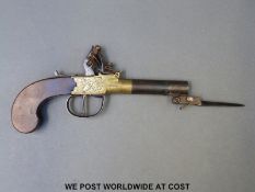 Waterhouse & Horton flintlock pocket pistol with spring loaded bayonet, 2.