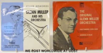 A collection of Glenn Miller 10” & 12” LPs (16x records in total) and books & magazines.