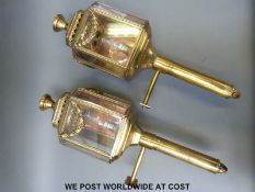 A pair of brass electric coach lamps,