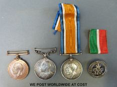 A WWI British war medal awarded to A-358156 PTE SW Walden ASC together with a mercantile marine