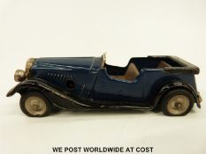 Tri-ang Minic tin plate clockwork Vauxhall Tourer with blue and black body
