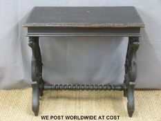 A Victorian ebonised sofa table with carved supports (W76 x D45 x H73cm)