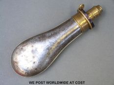 G & JW Hawksley steel powder flask with brass mount.