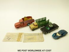Four Corgi diecast model vehicles together with various sheets of Corgi decals