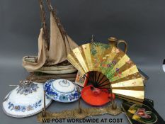 A quantity of collectables to include whistling top, flagon, model sailing ship,