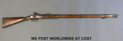 Private purchase Enfield three band muzzle loading percussion hammer action rifle stamped to the