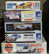 Five Airfix, Tamiya and Fujimi model Le Mans car kits, all in original boxes.