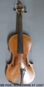 A cased violin labelled 'The Maidstone' John G Murdoch, London E C, 36cm flame back,
