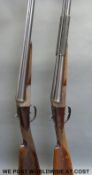 Matched pair of AYA Yeoman 12 bore side by side shotguns with chequered grips,