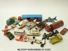 Eighteen Corgi and Dinky diecast model vehicles including aeroplanes, military vehicles,