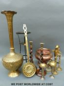 A brass Eastern floor vase, copper ware,