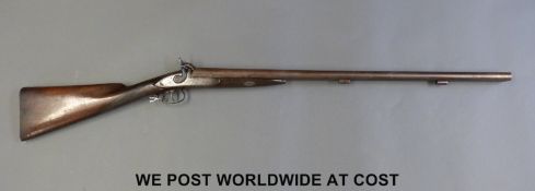 Millward London 12 bore side by side muzzle loading hammer action gun with engraved locks,