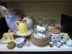 A large collection of mixed ceramics to include M&Co plates, Portmeirion, glass decanter,