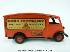 Tri-ang Minic tin plate clockwork Shutter Van with red body,