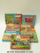 A quantity of vintage jigsaws to include railway, horse racing,