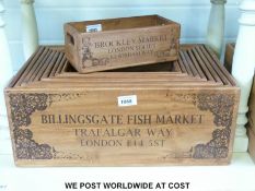 A set of ten wooden vintage style storage/retail boxes with fish theme,