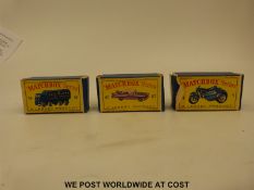 Three Matchbox Lesney 1-75 series diecast model vehicles 4, 10 and 27,