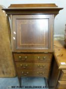 An Edwardian inlaid mahogany student bureau (W61 x D32 x H122cm)
