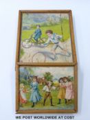 Two jigsaw puzzles featuring children playing games, both in original boxes,