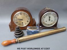 Two c1930 mantel clocks, one Enfield in bakelite the other a three train together with weights,