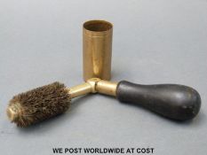 James Dixon & Sons brass adjustable cleaning brush with cylindrical cover and turned wooden handle.