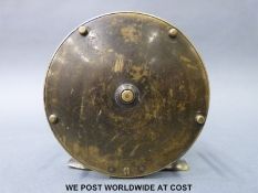 A Barnard & Son London brass salmon fishing reel,