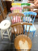 Six painted elm seated chairs,
