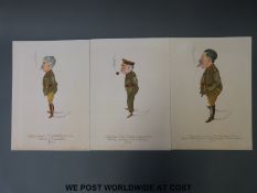 Three watercolour cartoon/caricatures of British generals dated 1918,