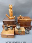 A collection of wooden boxes,