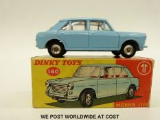 Dinky Toys diecast model Morris 1100 with pale blue body and red interior, 140, in original box.