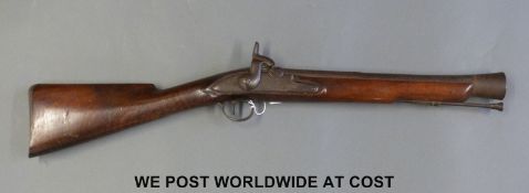 A steel barrelled percussion converted from flintlock hammer action blunderbuss with brass trigger