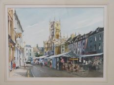 Brian Lancaster watercolour 'Cirencester Market Day',