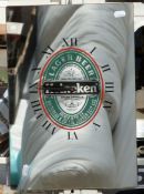 A c1970 Heineken/Whitbread mirror clock (43 x 29cm)