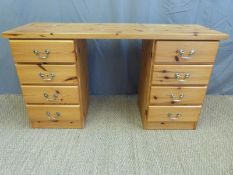 Twin pedestal pine desk (W137 x D35 x H76cm)