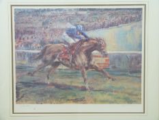 Claire Eva Burton and Willie Carson signed horse racing print 50x62cm