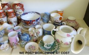 A collection of ceramics including 19thC trios, Ridgways bowl, Japanese vases etc.