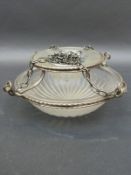 A silver plated and glass chandelier/light fitting,