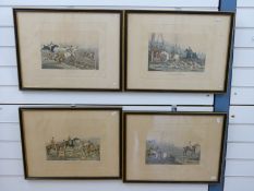 A framed set of four Alken fox hunting prints including Going into Cover, Breaking Cover etc,